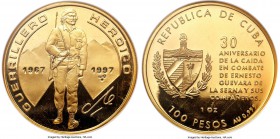 Republic gold Proof "Ernesto Guevara" 100 Pesos (1 oz) 1997 PR67 Ultra Cameo NGC, Havana mint, KM930. Struck to commemorate the Argentine revolutionar...