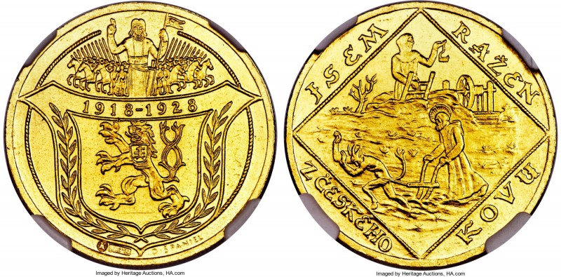 Republic gold "Anniversary" 4 Dukaten 1928 MS64 NGC, KMX-M4. A brilliant golden ...