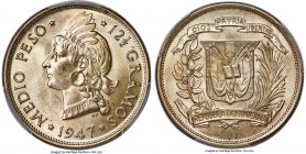 Republic 1/2 Peso 1947 MS65 PCGS, KM21. A scarcer date and even more elusive in this engaging and beautiful gem designation.

HID99912102018