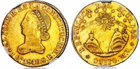 Republic gold 8 Escudos 1840-MV XF40 NGC, Quito mint, KM23.1, Fr-3. An admirable and wholly original piece, some slight evidence of rub on the high po...