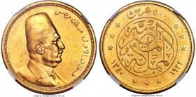 Fuad I gold 500 Piastres AH 1340 (1922) MS60 NGC, London mint, KM342. Amber-toned with watery, semi-reflective surfaces. Very attractive for the grade...