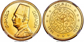 Fuad I gold Proof 500 Piastres AH 1351 (1932) PR63 NGC, London mint, KM355. A choice selection of this highly collected type displaying King Fuad in m...