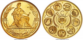Republic gold Prooflike "Europa" Ecu 1981-(a) PL68 NGC,  Paris mint, KM-X38. Mintage: 2,000. A large medallic issue celebrating the entrance of Greece...