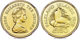 British Colony. Elizabeth II gold "Falkland Fur Seal" 150 Pounds 1979 MS67 NGC, KM13, Fr-15. Conservation series. Yellow gold with prooflike surfaces ...