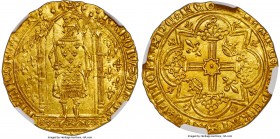 Charles V (1364-1380) gold Franc à Pied ND MS64 NGC, 3.71gm, Fr-284, Dup-360. KAROLVS DI GR | FRAИCORV RЄX, Charles, holding sword and scepter surmoun...