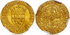 Charles VI (1380-1422) gold Ecu d'Or à la Couronne ND MS64 NGC, 4.05gm, Fr-291, Dup-369. + KAROLVS : DЄI : GRACIA : FRAnCORVM : RЄX, crowned arms of F...