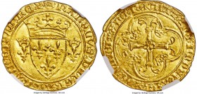 Charles VII (1422-1461) gold Ecu d'Or ND (1436-1457) MS63 NGC,  Toulouse mint, Fr-307. Brilliant mint luster, with full legends and a nice strike for ...