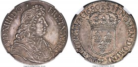Louis XIV Ecu 1680-(9) MS61 NGC, Rennes mint, KM226.13, Dav-3805. Deeply toned and struck to great detail, with every hair curl and collar fold on Lou...