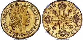 Louis XIV gold Louis d'Or 1651-A MS62 NGC, Paris mint, KM157.1, Fr-418. Boldly defined features to both sides, the 'Sun King' Louis's portrait slightl...