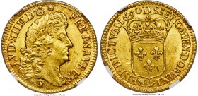 Louis XIV gold Louis d'Or 1690-D MS64 NGC, Lyon mint, KM278.3, Fr-429. A stellar offering displaying full glowing mint radiance and no flaws of conseq...