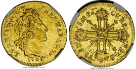 Louis XIV gold Louis d'Or 1702-A AU50 NGC, Paris mint, KM334.1, Fr-436, Gad-253. A problem-free, lightly circulated example of this elusive type showi...