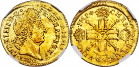 Louis XIV gold Louis d'Or 1702-Y AU58 NGC, Bourges mint, KM334.23, Dup-1443. A sensational near Mint specimen of a date and mint combination that can ...