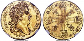 Louis XIV gold Louis d'Or 1709-D UNC Details (Edge Filing) NGC, Lyon mint, KM390.4, Gad-256. A detailed and lustrous example of this later Louis d'Or ...