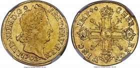 Louis XIV gold 2 Louis d'Or 1702-L VF30 NGC, Bayonne mint, KM335.9, Gad-261. A noteworthy example and the only specimen of this date/mintmark combinat...