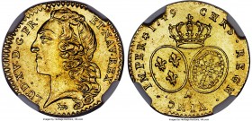 Louis XV gold 1/2 Louis d'Or 1749-A MS63 NGC, Paris mint, KM517.1, Fr-465, Gad-330. A lustrous example with light reddish tone around the peripheries ...