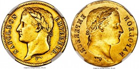 Napoleon I gold Obverse Mirror Brockage 40 Francs ND (1807-1813) XF45 NGC, Type of KM688.1, or KM696.1. The mint is unknown. The obverses of these two...
