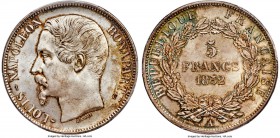 Louis-Napoleon "Barre" 5 Francs 1852-A MS66 PCGS, Paris mint, KM773.1, Dav-94. Signature: J.J. Barre. A phenomenal example of this one-year type burst...
