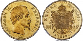 Napoleon III gold 100 Francs 1858-A MS62 NGC, Paris mint, KM786.1. A charming representative of the type, surfaces glassy and reflective with some mis...