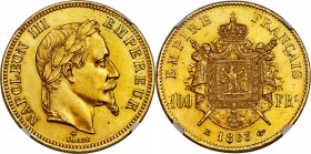 Napoleon III gold 100 Francs 1863-BB MS61 NGC, Strasbourg mint, KM802.2, Gad-1136. Glowingly lustrous, with strong eye appeal and seemingly light hand...