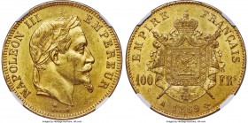Napoleon III gold 100 Francs 1869-A MS62 NGC, Paris mint, KM802.1, Gad-1136. From a mintage of just 29,000 pieces. Scattered bagmarks across the obver...