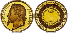 Napoleon III gold Specimen "Agricultural" Medal 1862 SP65 PCGS, A beautiful coinage sized medal awarding the outstanding contribution to the Ministry ...