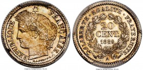 Republic Proof 20 Centimes 1889-A PR65 PCGS, Paris mint, KM828.2, Gad-311a. A very rare issue of which only 100 were struck. Lightly toned with needle...