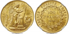 Republic gold 100 Francs 1886-A MS64+ NGC, Paris mint, KM832. A bright and sunny specimen with abundant luster, almost at the gem level of certificati...