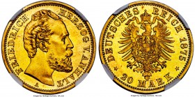 Anhalt-Dessau. Friedrich I gold 20 Mark 1875-A MS66 NGC, Berlin mint, KM21, J-17. Mintage: 25,000. An issue widely known as being one of the scarcer i...