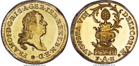 Augsburg. Free City gold Ducat 1763 T-F(A)H MS63 NGC, KM178, Fr-107. A gorgeous offering struck to pinpoint definition, the fields glasslike and sharp...
