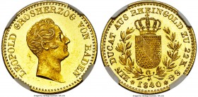Baden. Leopold I gold Ducat 1840 MS63 NGC, KM208, Fr-152. A dazzling and solidly choice example, whose appearance upon prolonged inspection becomes mo...