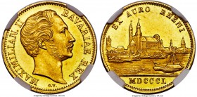 Bavaria. Maximilian II gold Ducat MDCCCL (1850) MS62 NGC, KM841, Fr-278. This piece beautifully depicts the river view of the Cathedral of Speyer and ...