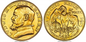 Bavaria. Ludwig III gold Goetz Specimen Pattern 5 Mark 1913 SP64 PCGS, Schaaf-53/G1, Kienast-77. A scarce pattern issue struck to a medallic finish, w...
