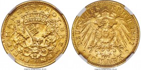 Bremen. Free City gold 10 Mark 1907-J MS64 NGC, Hamburg mint, KM253, Fr-3774. A brilliant example of this scarcer issue, sharply struck and with good ...