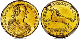 Brunswick-Wolfenbüttel. Karl I gold 10 Taler 1760 E-IDB AU53 NGC, KM917, Fr-713. An elusive issue in any grade, this example is lightly circulated yet...