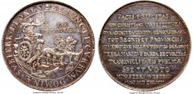 Münster "Peace of Westphalia" silver Medal 1648 MS63 NGC, Pax-96, Goppel-680. 58mm. 36.3gm. A scarce medallic issue showing Pax with cornucopia sittin...