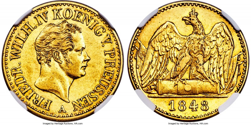 Prussia. Friedrich Wilhelm IV gold 2 Frederick d'Or 1848-A AU55 NGC, Berlin mint...