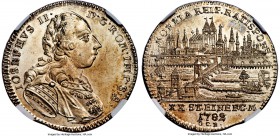 Regensburg. Free City 1/2 Taler 1782-GCB MS63 NGC, KM444. Portrait of Emperor Joseph II and a provocative "city view" that persuades a lengthy admirat...