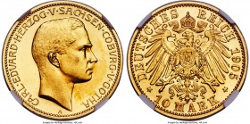 Saxe-Coburg-Gotha. Karl Eduard gold Proof 10 Mark 1905-A PR66 Ultra Cameo NGC, Berlin mint, KM169, Jaeger-273. Mintage of 489 pieces in Proof. The lon...