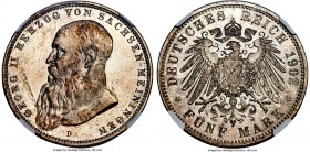 Saxe-Meiningen. Georg II 5 Mark 1902-D MS66 NGC, Munich mint, KM200. Long beard variety. Incredible quality and a veritable gem, with delightful satin...