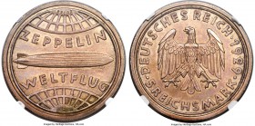 Weimar Republic Pattern "Zeppelin" 5 Mark 1929-A MS64 NGC, Berlin mint, Schaaf-343/G3 var (plain letters). A rosé-toned pattern issue with plain lette...