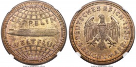 Weimar Republic Pattern "Zeppelin" 5 Mark 1930-A MS64 NGC, Berlin mint, Schaaf-343/G6. Interestingly toned for this rare Zeppelin pattern type, with l...