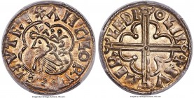 Kings of All England. Cnut (1016-1035) Penny (c. 1017-1023) MS64 PCGS, Lincoln mint, Sumerlede as moneyer, Quatrefoil type, S-1157, N-781. + CNVT REX ...