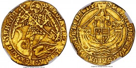 Edward IV (2nd Reign, 1471-1483) gold Angel ND (1480-1483) AU Details (Bent) NGC, London mint, Heraldic Cinquefoil mm, 5.03gm, S-2091, N-1626. St. Mic...