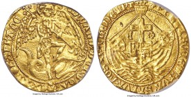 Edward IV (2nd Reign, 1471-1483) gold Angel ND (1480-1483) XF Details (Damage) PCGS, London mint, Heraldic Cinquefoil mm, 5.04gm, S-2091, N-1626. St. ...