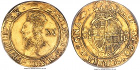 Charles I (1625-1649) gold Unite ND (1636-1638) AU55 PCGS, Tower mint, Tun mm, 9.07gm, S-2692, N-2153. An unusually round and well-produced Unite, def...