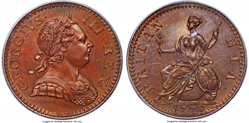 George III Proof 1/2 Penny 1770 PR65 Brown PCGS, Royal mint, KM601, S-3774, Peck...