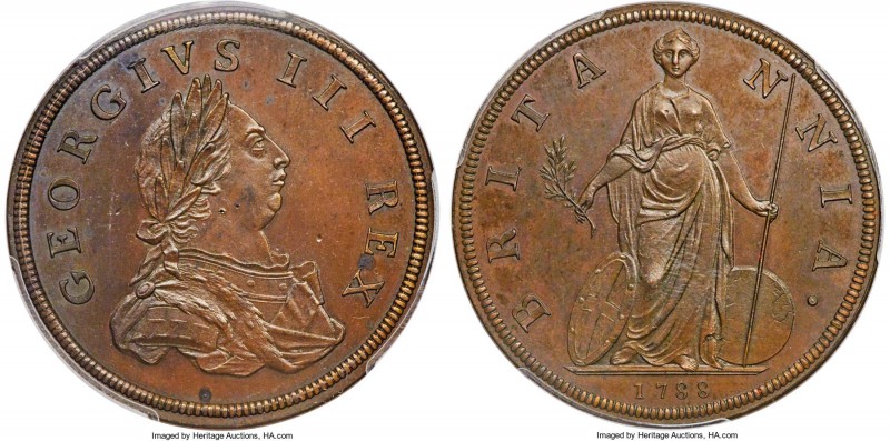 George III copper Proof Pattern 1/2 Penny 1788 PR63 Brown PCGS, Peck-21. By L. P...