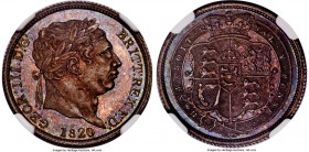 George III Proof Shilling 1820 PR65 NGC, KM666, S-3790. Reeded edge. Of extreme rarity. A lovely example with reflective surfaces, richly toned in sha...