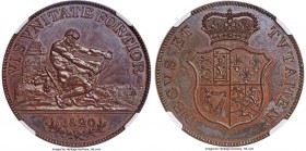 George III copper Proof Pattern 'Hercules' Crown 1820 PR64 Brown NGC, ESC-244 (R2), L&S-212. By J P Droz after Monneron's 1792 pattern by Dupré. Obv. ...
