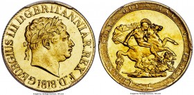 George III gold Sovereign 1818 MS61 PCGS, KM674, S-3785A. A lustrous example of this elusive date, which commands a significant value premium over its...